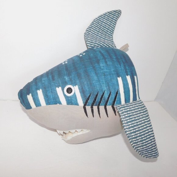 Plush Blue Gray Great White Shark Wall Hanging Decor Taxidermy 13" x 12" x 9" - Picture 2 of 8